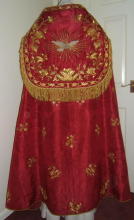 Red silk Gothic cope with rich gold bullion embroidery
